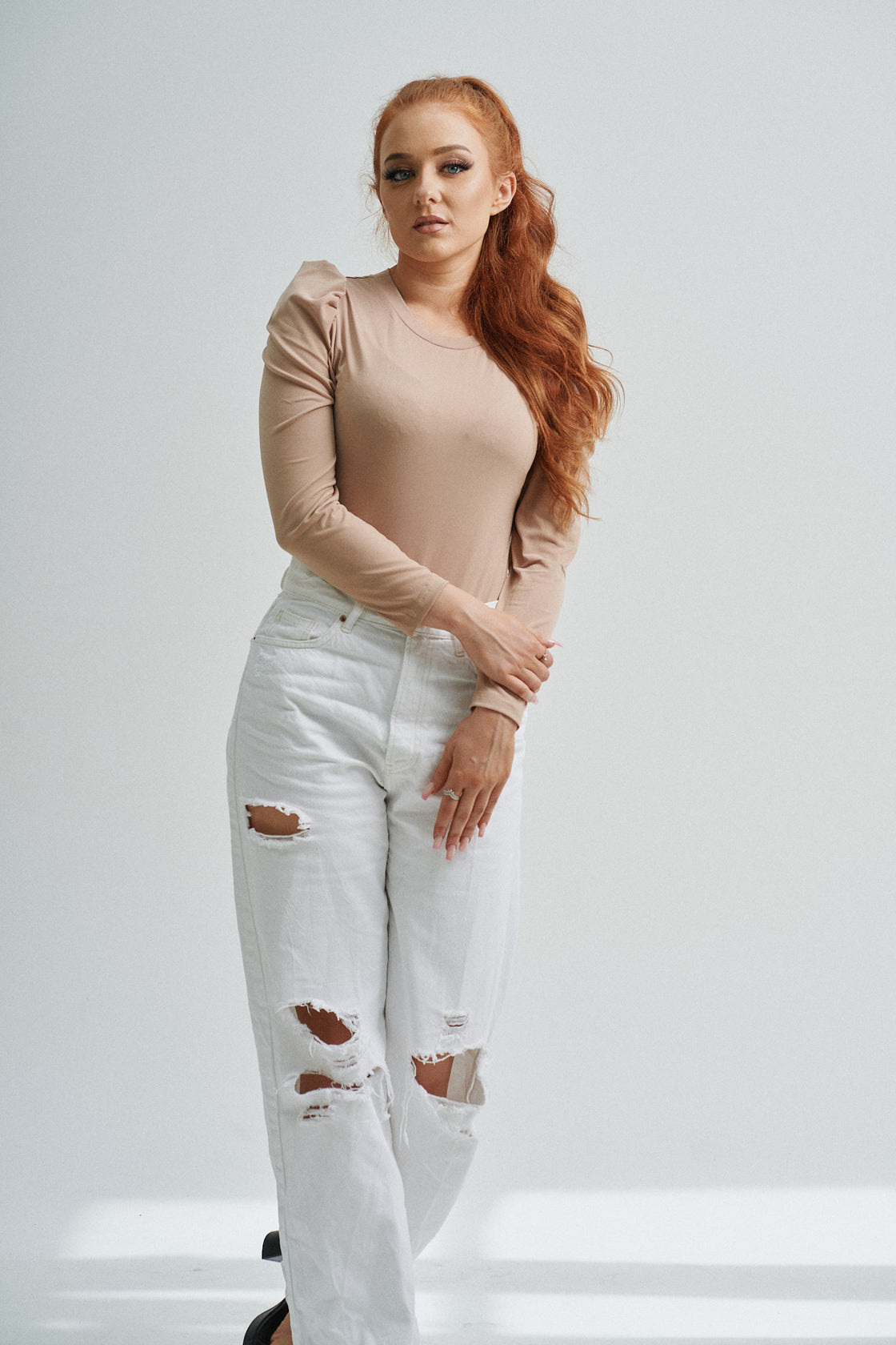 Beige BO$$ bodysuit