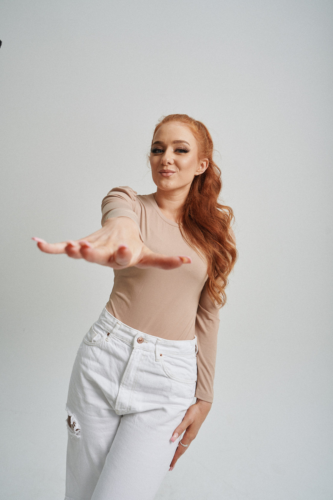 Beige BO$$ bodysuit